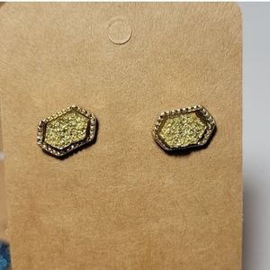 Golden Tone Hexigon Druzy Earrings